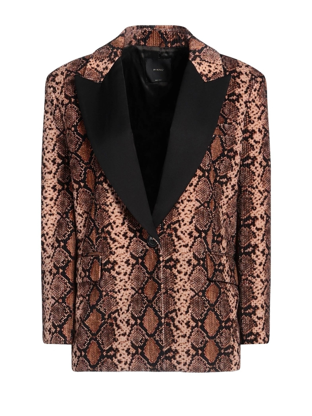 PINKO Snake Print Blazer with Black Satin Lapels
